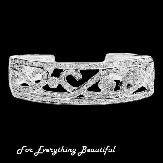 Image 0 of Floral Scroll Pave Cubic Zirconia Cuff Bracelet