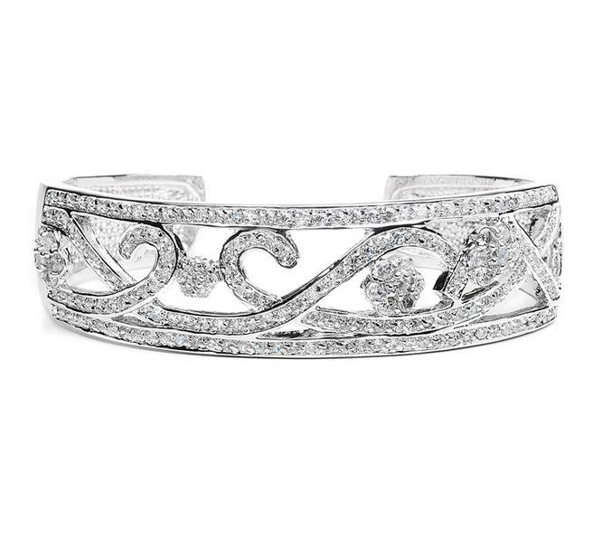 Image 1 of Floral Scroll Pave Cubic Zirconia Cuff Bracelet