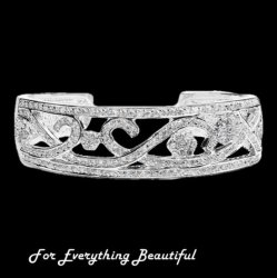 Floral Scroll Pave Cubic Zirconia Cuff Bracelet