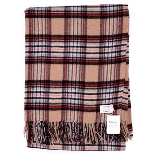 Image 1 of Stewart Camel Modern Clan Tartan Lambswool Blanket Throw