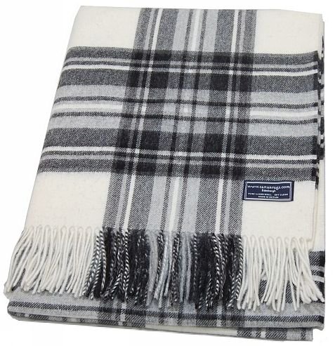 Image 1 of Stewart Grey Modern Clan Tartan Lambswool Blanket Throw