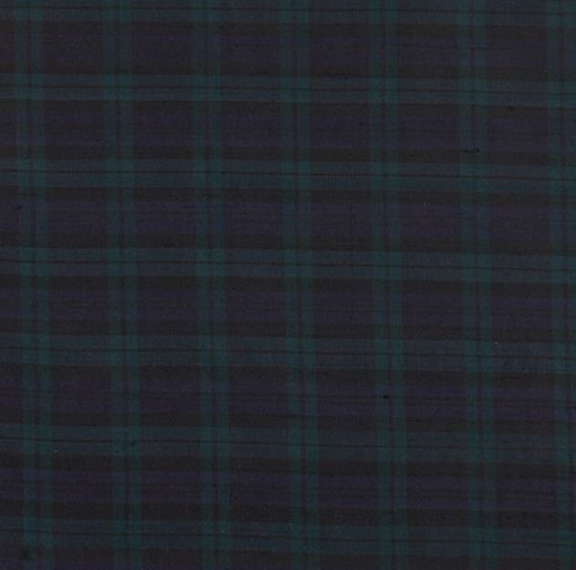 Image 1 of Blackwatch Modern Mini Tartan Dupion Silk Plaid Fabric Swatch  