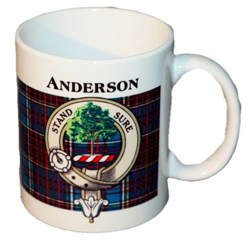 Image 1 of Anderson Tartan Clan Crest Ceramic Mugs Anderson Clan Badge Mugs Set of 4