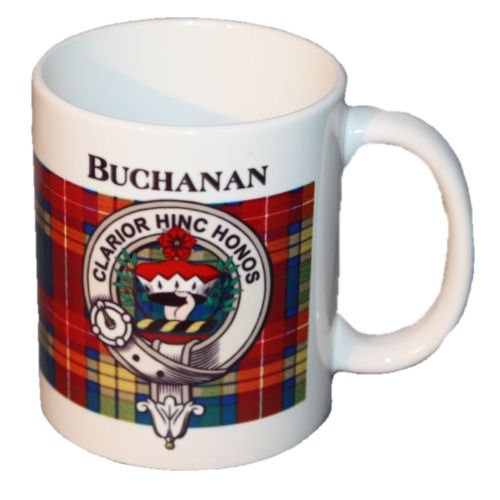 Image 1 of Buchanan Tartan Clan Crest Ceramic Mugs Buchanan Clan Badge Mugs Set of 2