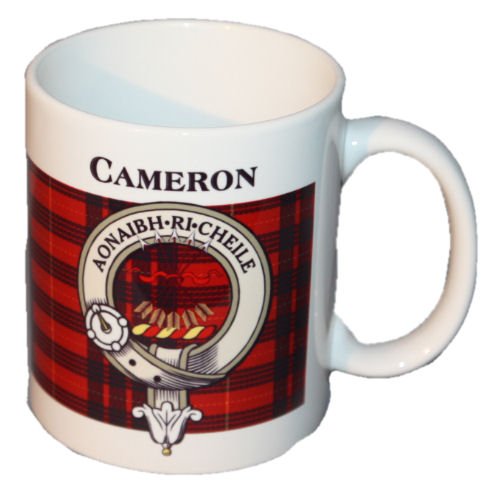 Image 1 of Cameron Tartan Clan Crest Ceramic Mugs Cameron Clan Badge Mugs Set of 2