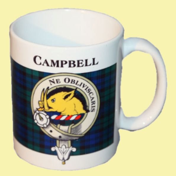 Image 0 of Campbell Tartan Clan Crest Ceramic Mugs Campbell Clan Badge Mugs Set of 2