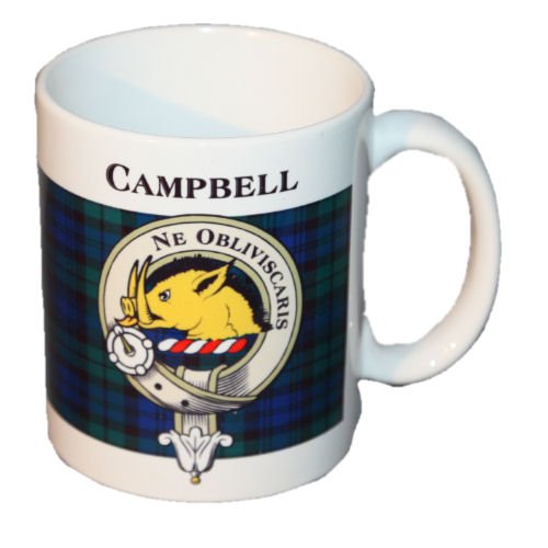 Image 1 of Campbell Tartan Clan Crest Ceramic Mugs Campbell Clan Badge Mugs Set of 2