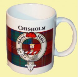 Chisholm Tartan Clan Crest Ceramic Mugs Chisholm Clan Badge Mugs Set of 2