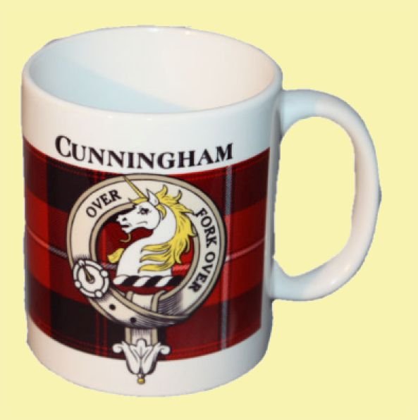 Image 0 of Cunningham Tartan Clan Crest Ceramic Mugs Cunningham Clan Badge Mugs Set of 2