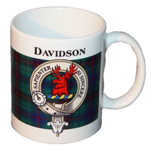 Image 1 of Davidson Tartan Clan Crest Ceramic Mugs Davidson Clan Badge Mugs Set of 2