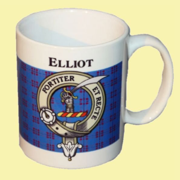 Image 0 of Elliot Tartan Clan Crest Ceramic Mugs Elliot Clan Badge Mugs Set of 2
