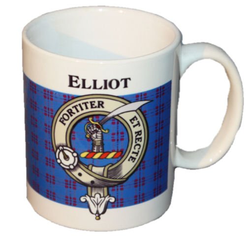 Image 1 of Elliot Tartan Clan Crest Ceramic Mugs Elliot Clan Badge Mugs Set of 2