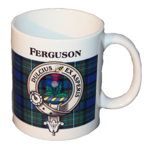 Image 1 of Ferguson Tartan Clan Crest Ceramic Mugs Ferguson Clan Badge Mugs Set of 2