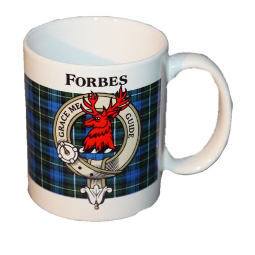 Image 1 of Forbes Tartan Clan Crest Ceramic Mugs Forbes Clan Badge Mugs Set of 2