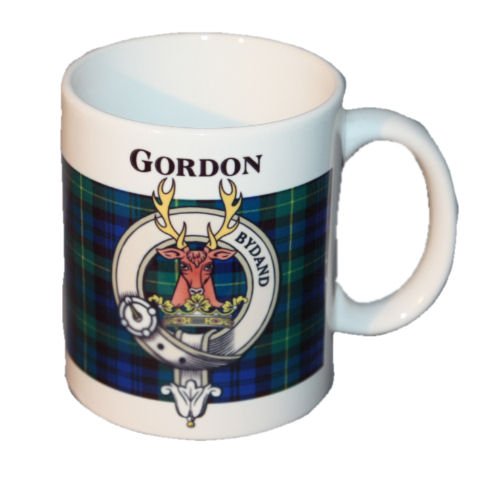 Image 1 of Gordon Tartan Clan Crest Ceramic Mugs Gordon Clan Badge Mugs Set of 2