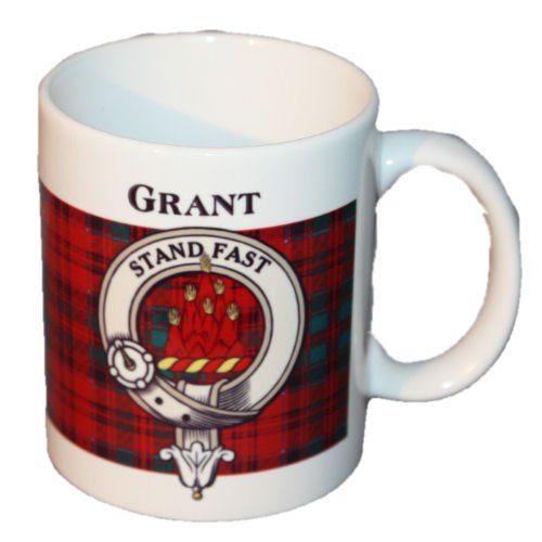 Image 1 of Grant Tartan Clan Crest Ceramic Mugs Grant Clan Badge Mugs Set of 2