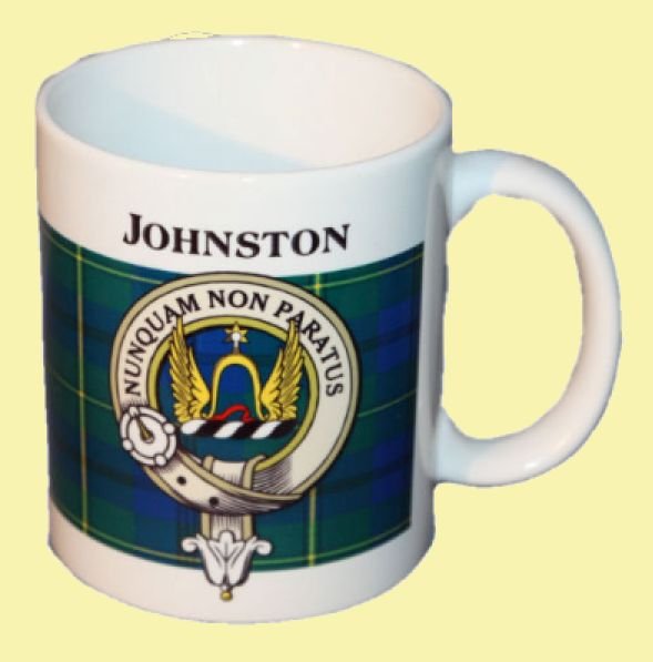 Image 0 of Johnston Tartan Clan Crest Ceramic Mugs Johnston Clan Badge Mugs Set of 2