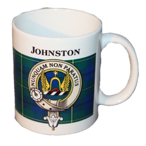Image 1 of Johnston Tartan Clan Crest Ceramic Mugs Johnston Clan Badge Mugs Set of 2