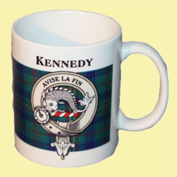 Image 0 of Kennedy Tartan Clan Crest Ceramic Mugs Kennedy Clan Badge Mugs Set of 2