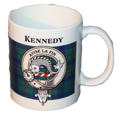Image 1 of Kennedy Tartan Clan Crest Ceramic Mugs Kennedy Clan Badge Mugs Set of 2