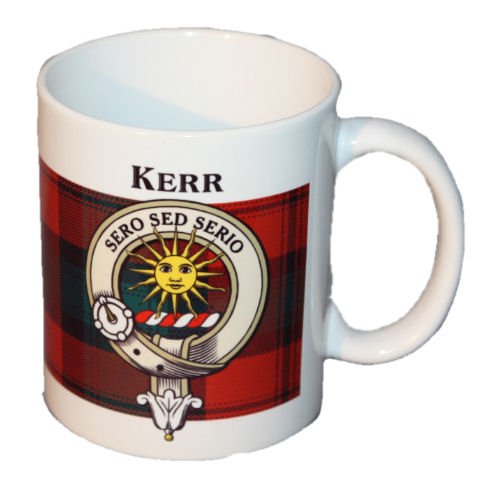 Image 1 of Kerr Tartan Clan Crest Ceramic Mugs Kerr Clan Badge Mugs Set of 2