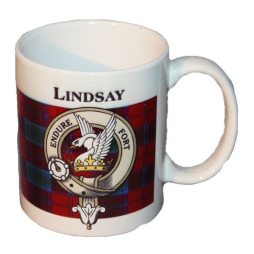 Image 1 of Lindsay Tartan Clan Crest Ceramic Mugs Lindsay Clan Badge Mugs Set of 2