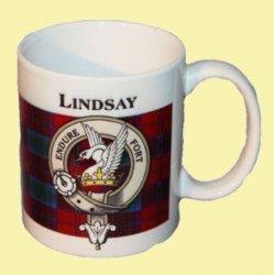 Lindsay Tartan Clan Crest Ceramic Mugs Lindsay Clan Badge Mugs Set of 2