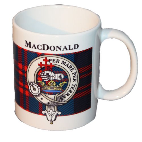 Image 1 of MacDonald Tartan Clan Crest Ceramic Mugs MacDonald Clan Badge Mugs Set of 2