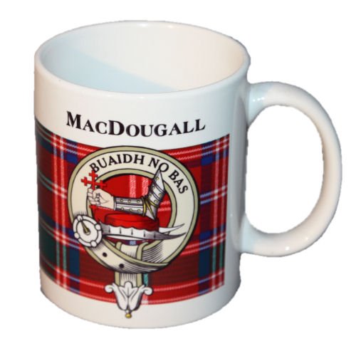 Image 1 of MacDougall Tartan Clan Crest Ceramic Mugs MacDougall Clan Badge Mugs Set of 2