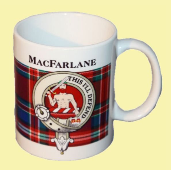 Image 0 of MacFarlane Tartan Clan Crest Ceramic Mugs MacFarlane Clan Badge Mugs Set of 2