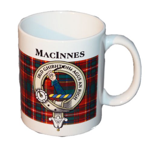 Image 1 of MacInnes Tartan Clan Crest Ceramic Mugs MacInnes Clan Badge Mugs Set of 2