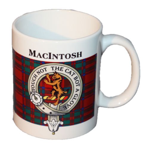 Image 1 of MacIntosh Tartan Clan Crest Ceramic Mugs MacIntosh Clan Badge Mugs Set of 2