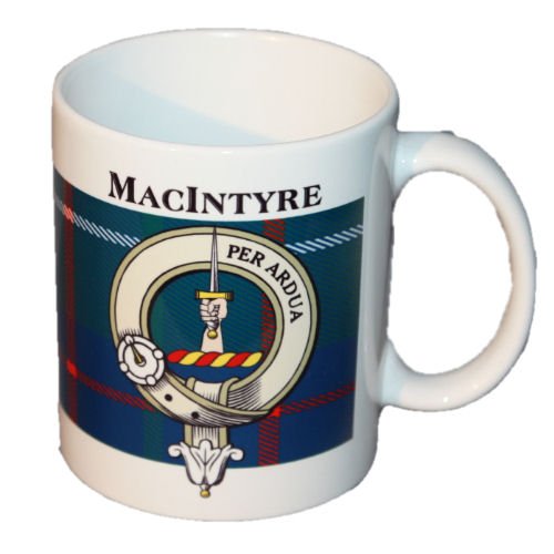 Image 1 of MacIntyre Tartan Clan Crest Ceramic Mugs MacIntyre Clan Badge Mugs Set of 2