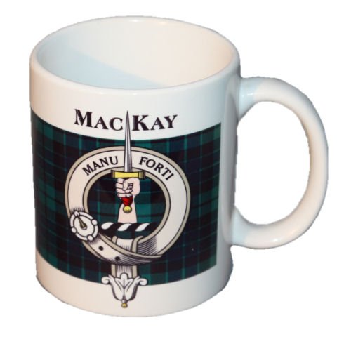 Image 1 of Mackay Tartan Clan Crest Ceramic Mugs Mackay Clan Badge Mugs Set of 2