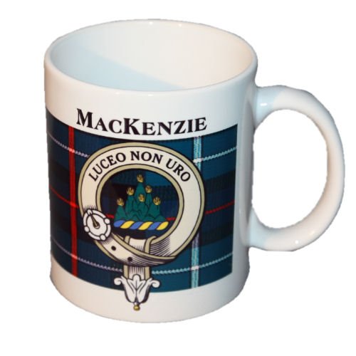 Image 1 of MacKenzie Tartan Clan Crest Ceramic Mugs MacKenzie Clan Badge Mugs Set of 2