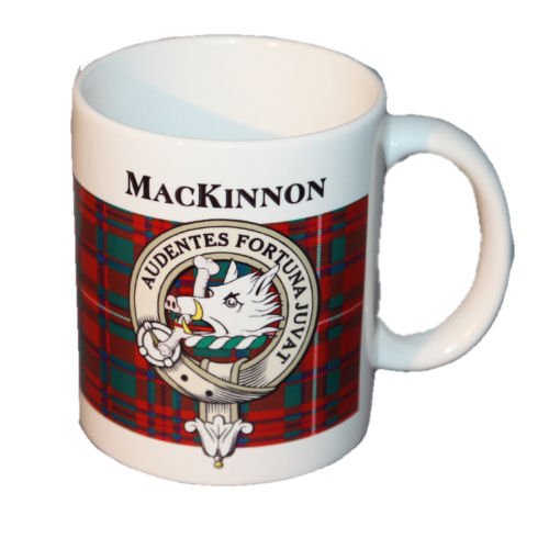 Image 1 of MacKinnon Tartan Clan Crest Ceramic Mugs MacKinnon Clan Badge Mugs Set of 2