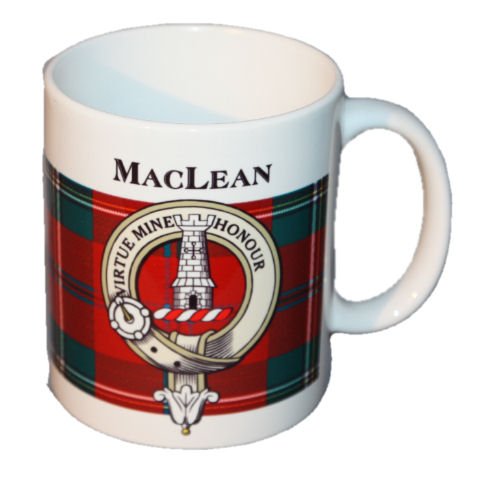 Image 1 of MacLean Tartan Clan Crest Ceramic Mugs MacLean Clan Badge Mugs Set of 2