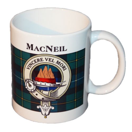 Image 1 of MacNeil Tartan Clan Crest Ceramic Mugs MacNeil Clan Badge Mugs Set of 2