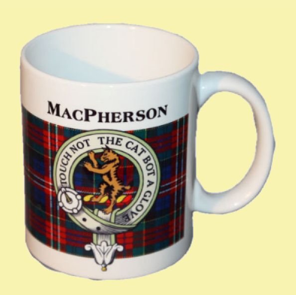 Image 0 of MacPherson Tartan Clan Crest Ceramic Mugs MacPherson Clan Badge Mugs Set of 2