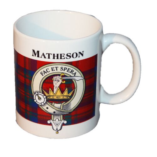Image 1 of Matheson Tartan Clan Crest Ceramic Mugs Matheson Clan Badge Mugs Set of 2