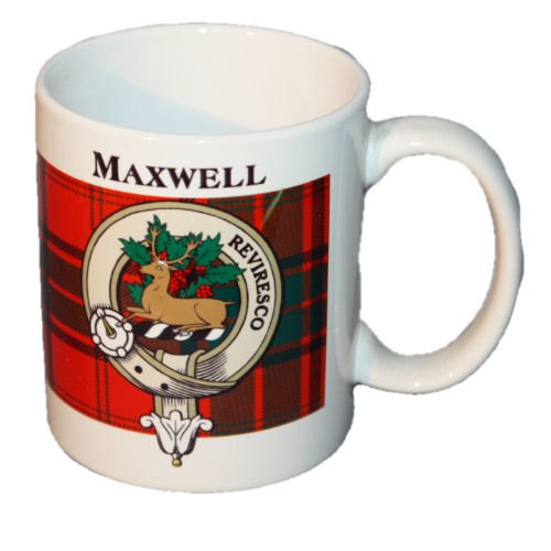 Image 1 of Maxwell Tartan Clan Crest Ceramic Mugs Maxwell Clan Badge Mugs Set of 2