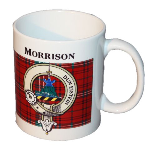 Image 1 of Morrison Tartan Clan Crest Ceramic Mugs Morrison Clan Badge Mugs Set of 2