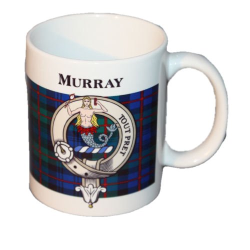 Image 1 of Murray Tartan Clan Crest Ceramic Mugs Murray Clan Badge Mugs Set of 2