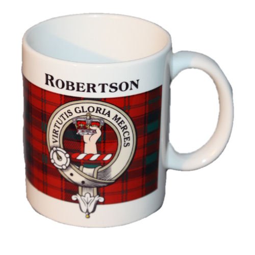 Image 1 of Robertson Tartan Clan Crest Ceramic Mugs Robertson Clan Badge Mugs Set of 2