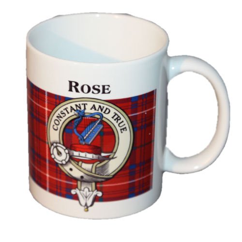 Image 1 of Rose Tartan Clan Crest Ceramic Mugs Rose Clan Badge Mugs Set of 2