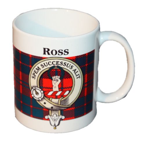Image 1 of Ross Tartan Clan Crest Ceramic Mugs Ross Clan Badge Mugs Set of 2