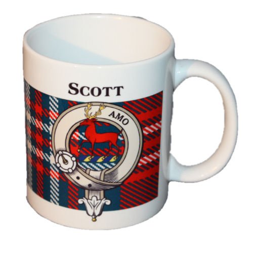 Image 1 of Scott Tartan Clan Crest Ceramic Mugs Scott Clan Badge Mugs Set of 2