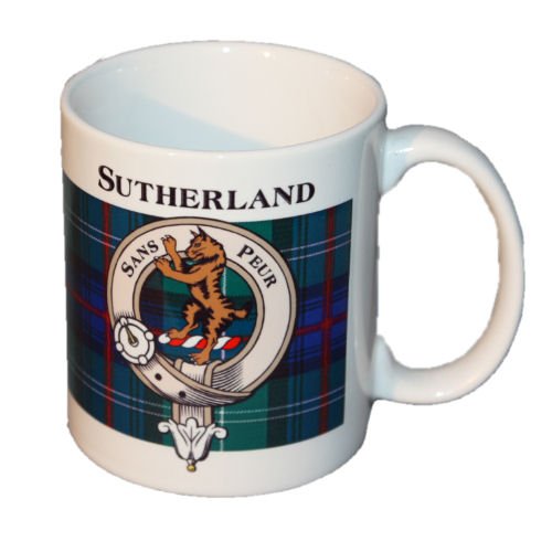 Image 1 of Sutherland Tartan Clan Crest Ceramic Mugs Sutherland Clan Badge Mugs Set of 2