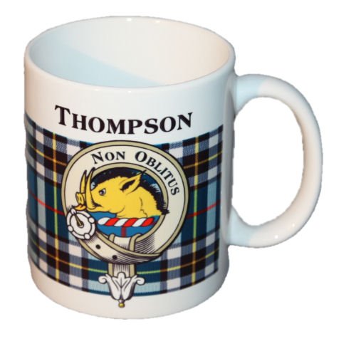 Image 1 of Thompson Tartan Clan Crest Ceramic Mugs Thompson Clan Badge Mugs Set of 2