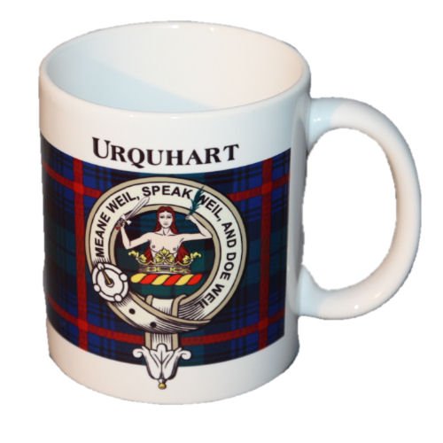 Image 1 of Urquhart Tartan Clan Crest Ceramic Mugs Urquhart Clan Badge Mugs Set of 2